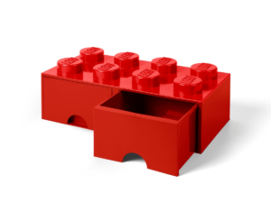 Pudełko z szufladami w kształcie czerwonego klocka LEGO z 8 wypustkami 5006131
